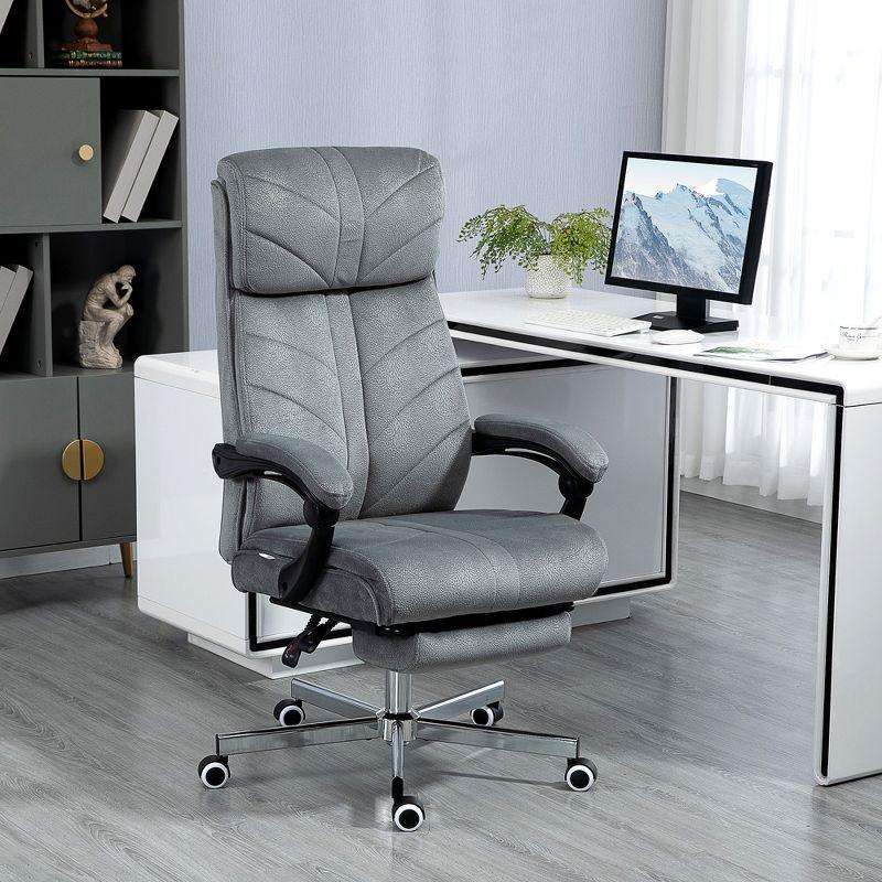 Vinsetto High-Back Ergonomic Office Chair with Footrest, Microfiber Computer Chair with Reclining Function and Armrest, Executive Office Chair, Gray