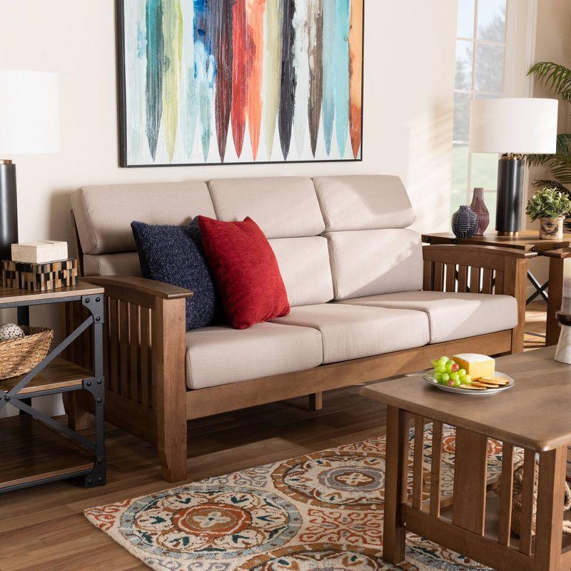 Charlotte Fabric Upholstered Wood 3 Seater Sofa Taupe/Brown - Baxton Studio: Elegant Mission Style Design, Foam-Padded