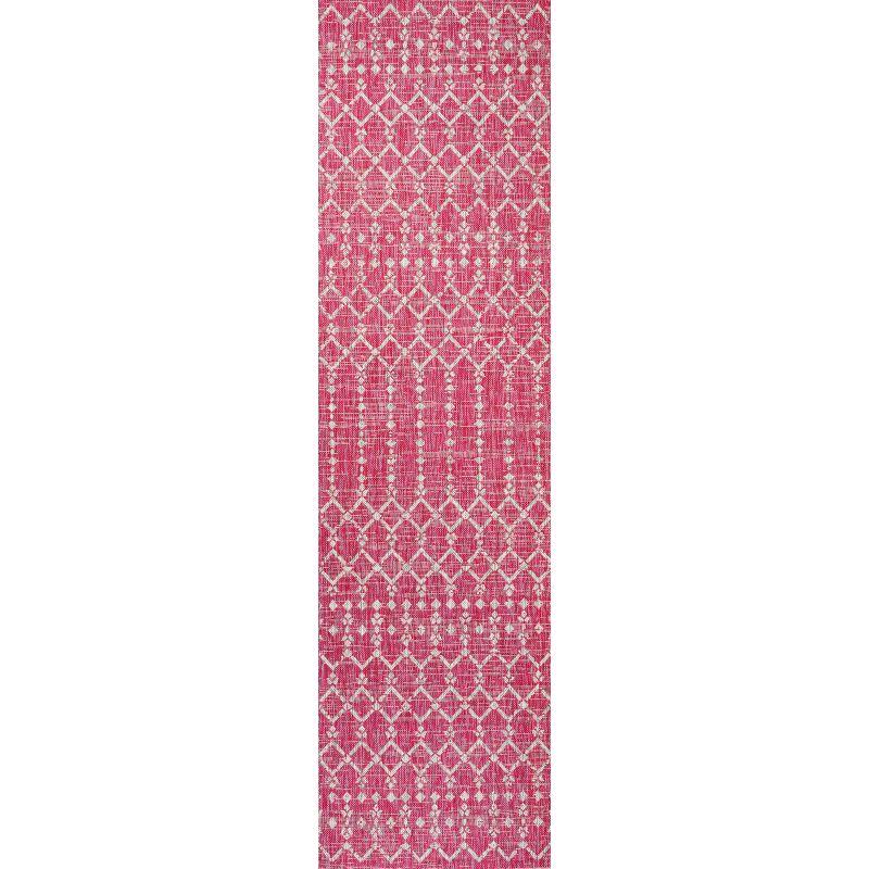 Fuchsia and Light Gray Moroccan Geometric Synthetic Area Rug