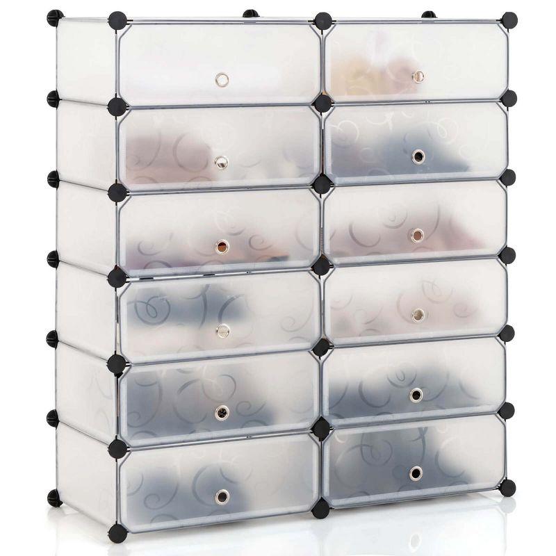 Costway Shoe Rack 12-Cube DIY Plastic Shoe Cabinet Multi Use Modular Closet Shelf White