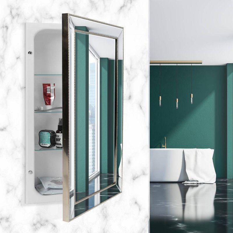 16" x 26" Metro Beaded Recessed Medicine Cabinet - Head West: Wall Mount, Polystyrene Frame, 3 Shelves