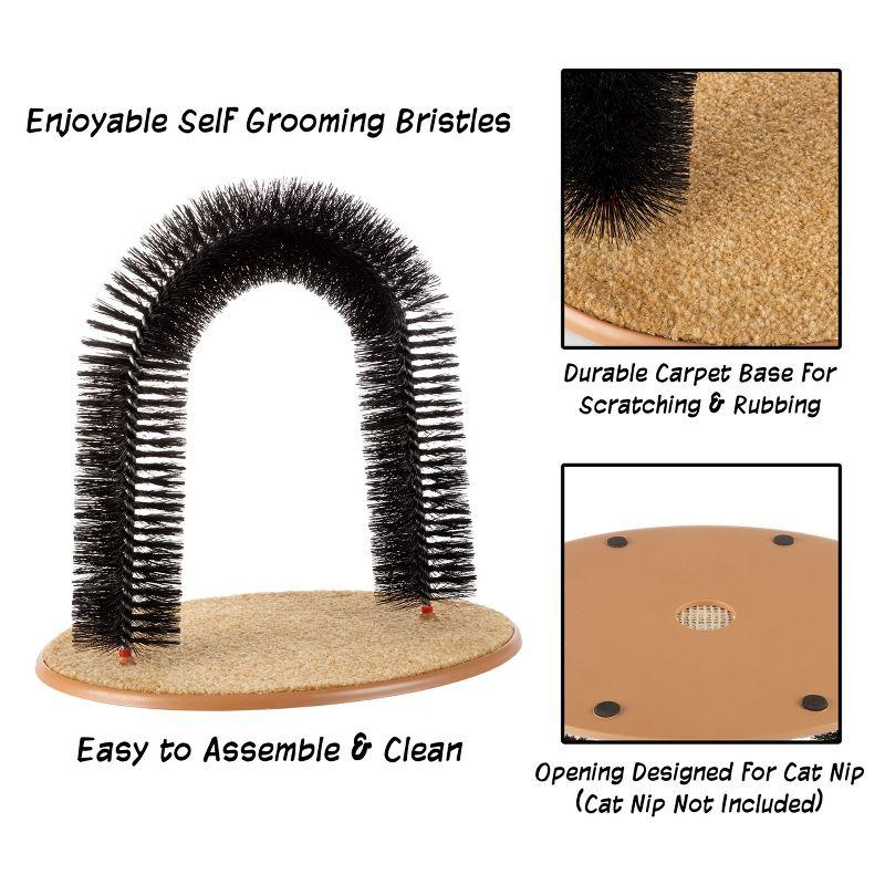 Cat Self-Groomer - Bristle Ring Brush Cat Arch with Carpeted Base, Back Scratcher and Massager for Controlling Shedding and Claws by PETMAKER (Black)