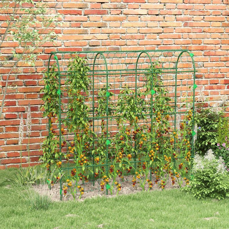 Outsunny 72" Tall Metal Garden Trellis, Arch Trellis for Climbing Plants, Green