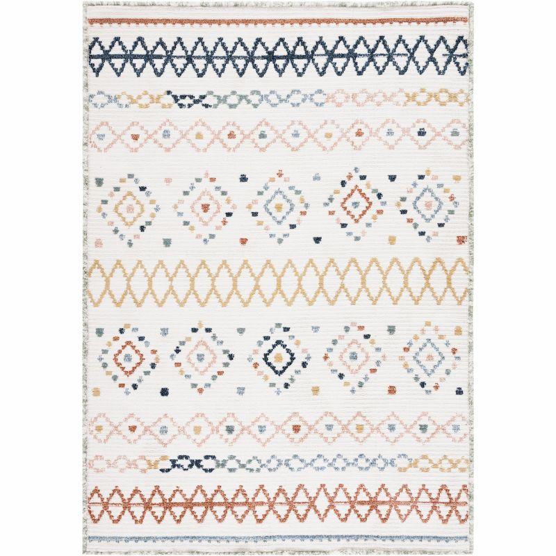 Ivory and Multicolor Flat Woven Wool Area Rug, 8' x 10'