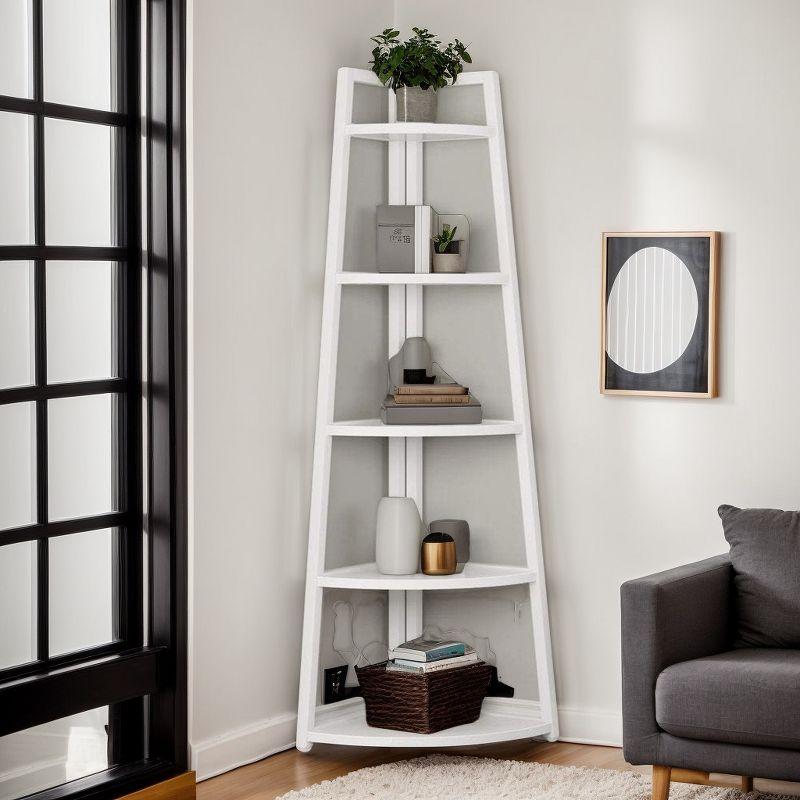 Hommoo 5-Tier Corner Shelf, 70" Tall Corner Ladder Shelf Small Bookshelf White