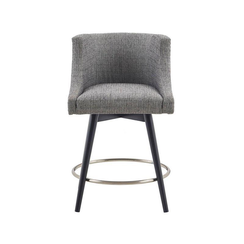 Powell Swivel Counter Height Barstool Gray: Upholstered, Nailhead Detail, Wood Legs