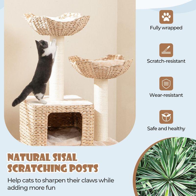Tangkula 48" Cattail Cat Tower w/ Sisal Scratching Posts Perch Condo Basket Bed Ladder