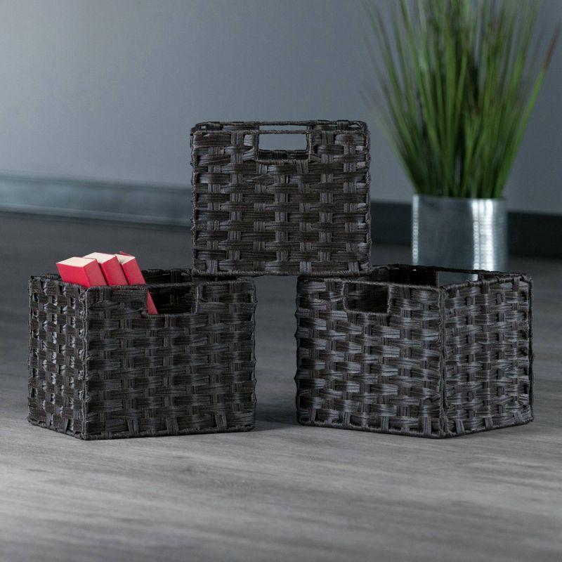 3pc Melanie Woven Fiber 3 Small Basket Set Chocolate - Winsome: HDPE Material, Foldable, Cut-Out Handles