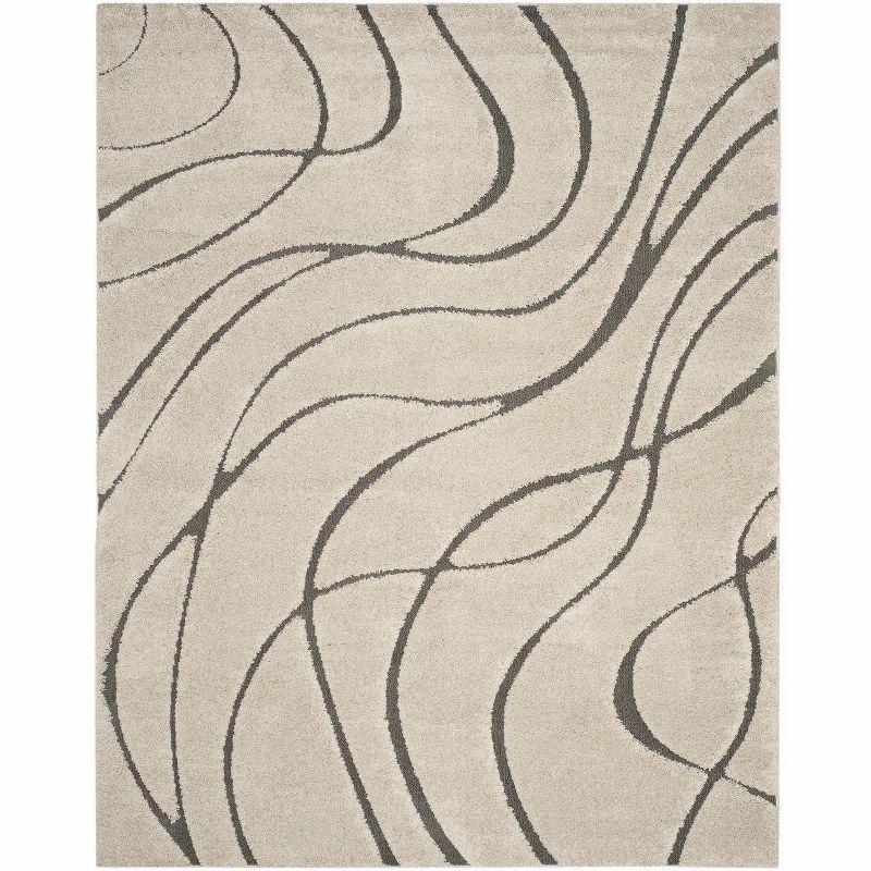 Cream & Grey Synthetic Rectangular Easy-Care Shag Rug