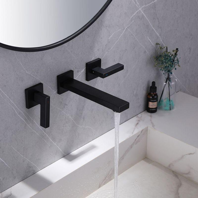 BWE Two-Handle Wall Mounted Bathroom Faucet in Matte Black