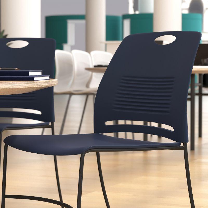 Navy Armless Plastic Stacking Reception Chair with Steel Base