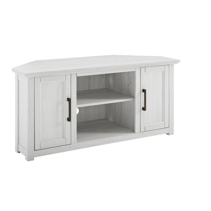 Whitewash Corner TV Stand with Cabinets and Open Storage