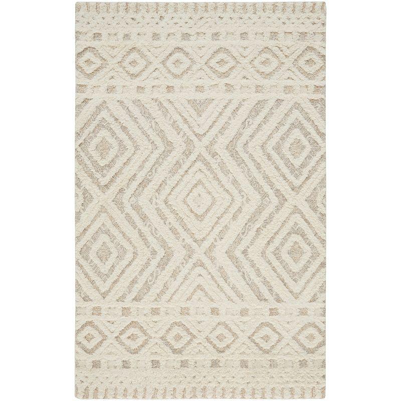 Handmade Ivory and Tan Wool Geometric Area Rug