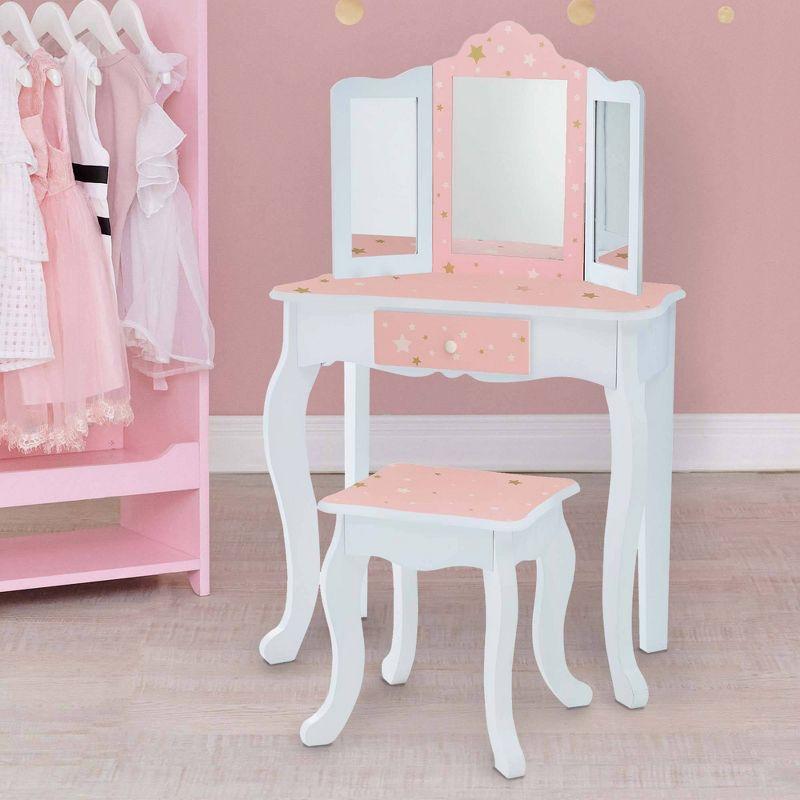 Teamson Kids Gisele 2pc Twinkle Star Prints Wooden Kids' Vanity Set White/Pink/Gold