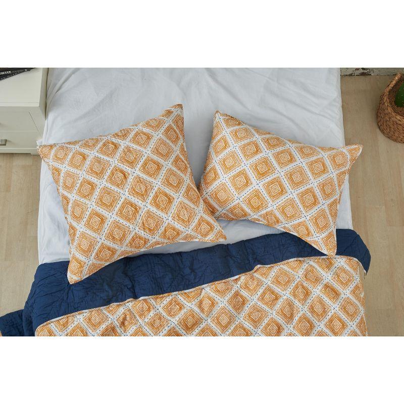 Ochre Diamond Geometric Cotton Standard Sham with Stitching