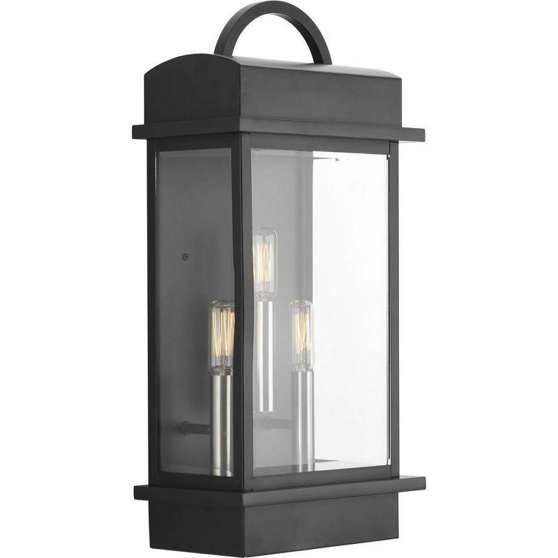 Santee Black Steel 3-Light Outdoor Wall Lantern with Beveled Glass