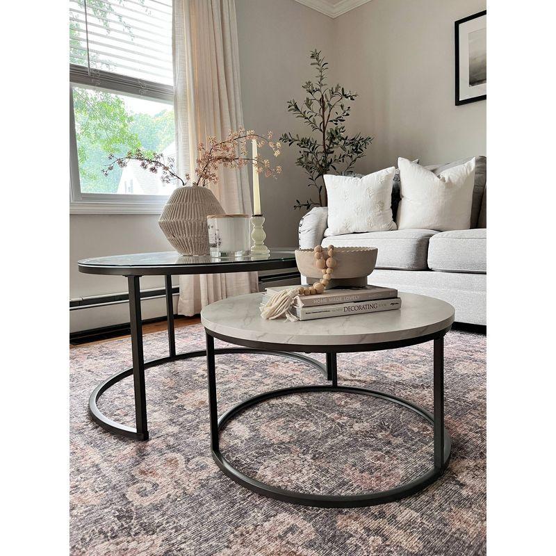 Nathan James Stella Nesting Coffee Tables Faux Carrara Marble Glass Black/White
