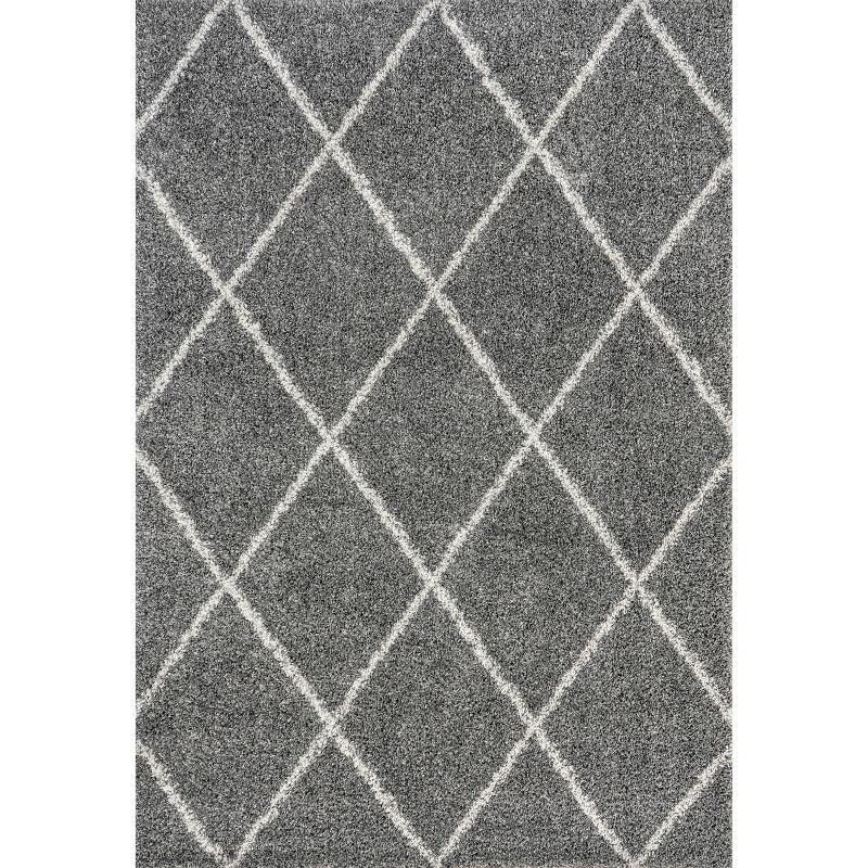 Nuloom Tess Trellis 5x8 Shag Indoor Area Rug for Living Room Bedroom Dining Room Nursery, Dark Grey/Ivory