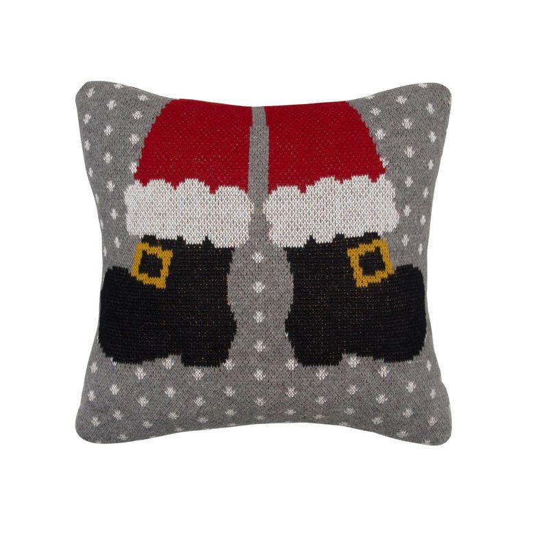 Santa Boots Gray and Red Cotton Holiday Throw Pillow