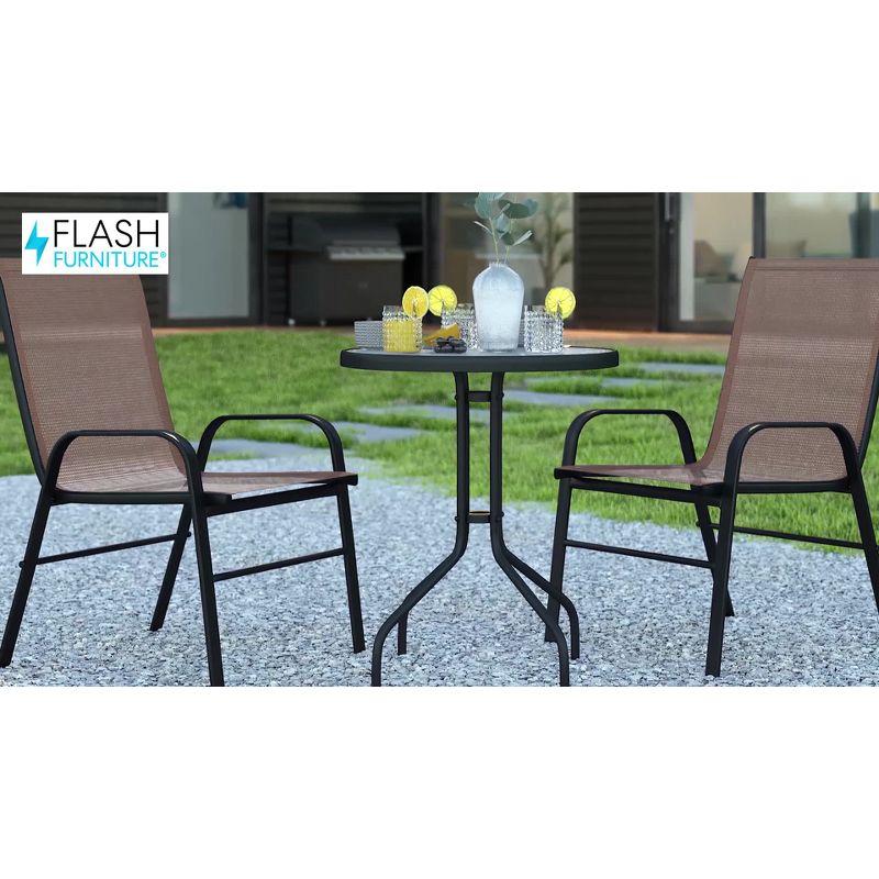 Flash Furniture 3 Piece Outdoor Patio Dining Set - 23.75" Round Tempered Glass Patio Table, 2 Gray Flex Comfort Stack Chairs