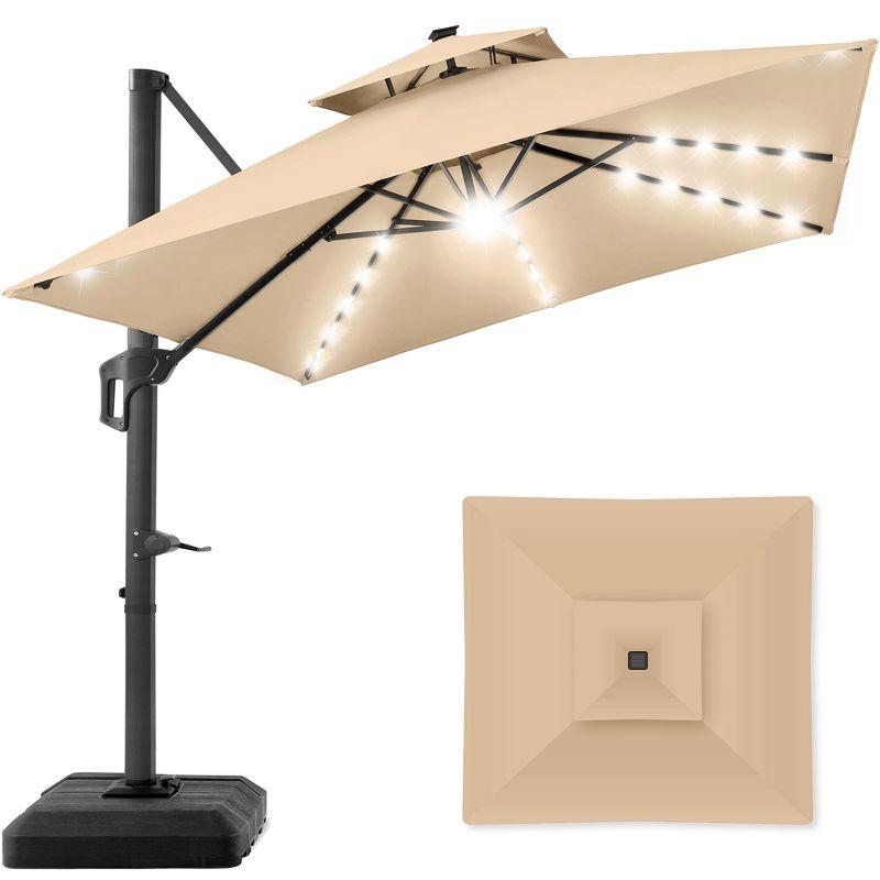 Sand 10x10ft 2-Tier Cantilever Patio Umbrella with Solar LED Lights