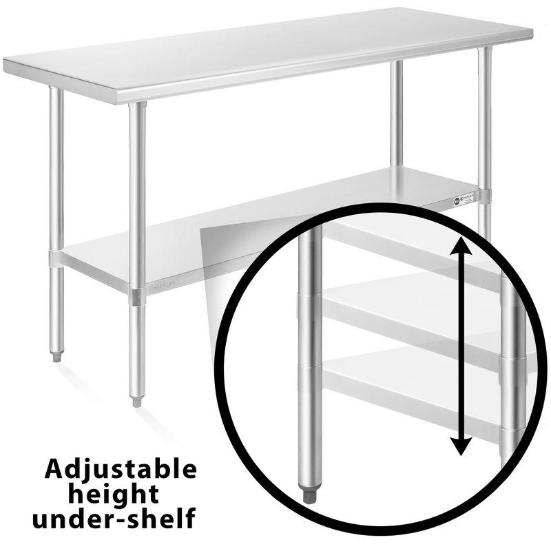 KUTLER 60" Stainless Steel Commercial Prep Table with Undershelf and Casters