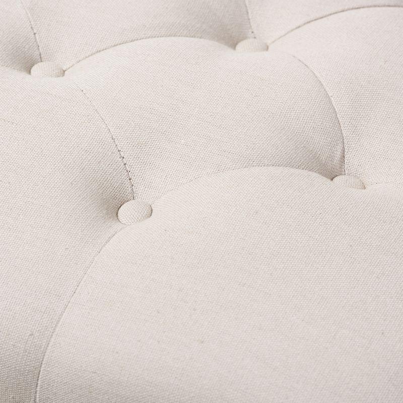 Carlotta French Country Weathered Oak Linen Rectangular Coffee Table Ottoman Beige - Baxton Studio: Elegant Tufted Design, Storage Shelf