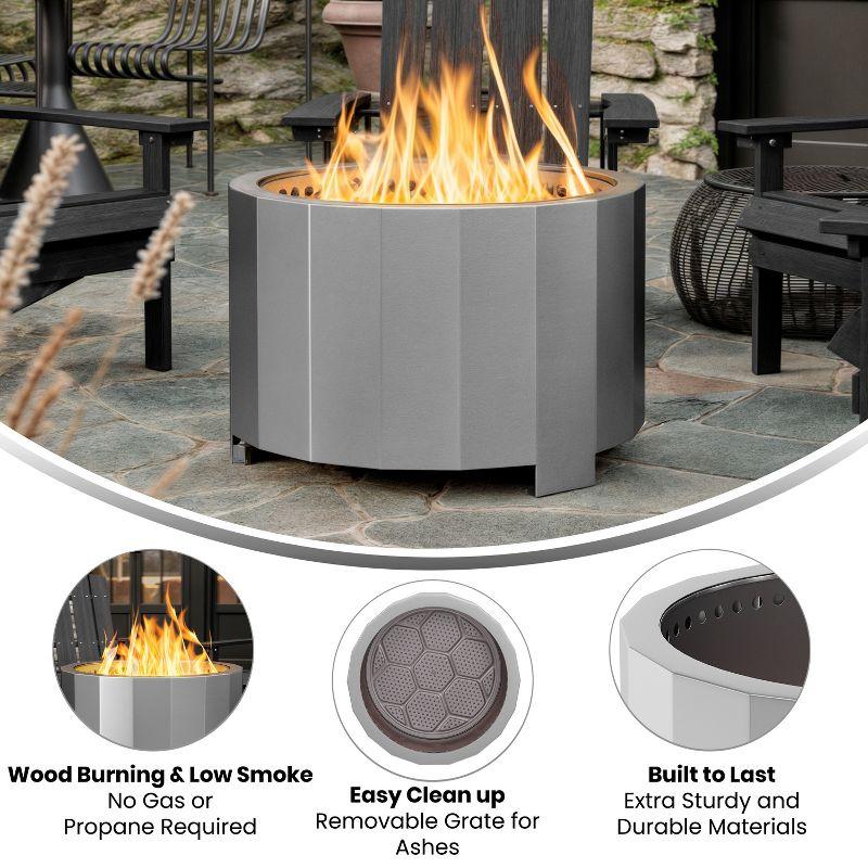 Emma and Oliver Stainless Steel Finished 27" Portable Smokeless Wood Burning Firepit with Waterproof Cover for Outdoor Use