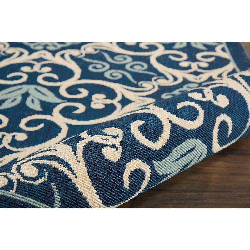 Navy Floral Synthetic Rectangular 4' x 6' Area Rug