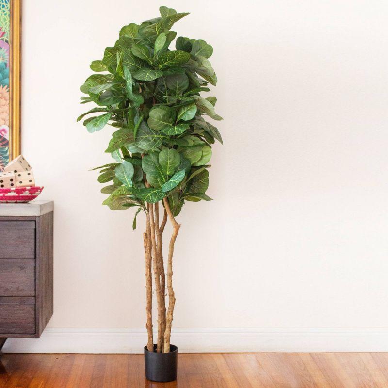 Nearly Natural 6' Fiddle Leaf Fig Tree: Indoor Faux Plant with Plastic Pot, Unlit Full Shape