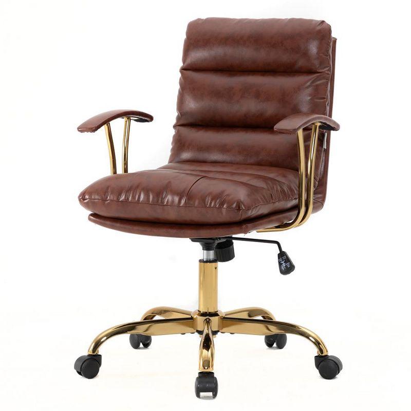 LeisureMod Regina Single Ergonomic Padded Leather Lumbar Support Adjustable Height Swivel Executive Office Chair with Gold Steel Frame