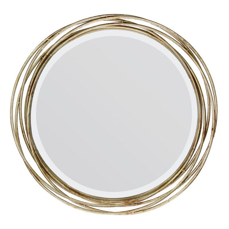 Antique Gold Round Metal Banded Wall Mirror