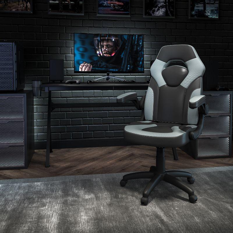 Gray and Black Ergonomic High-Back Gaming Chair with Flip-Up Arms