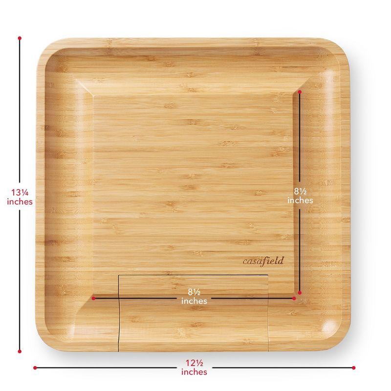 Casafield Bamboo Cheese Cutting Board & 4pc Knife Gift Set - Wooden Charcuterie Serving Tray for Cheese, Meat, Fruit & Crackers