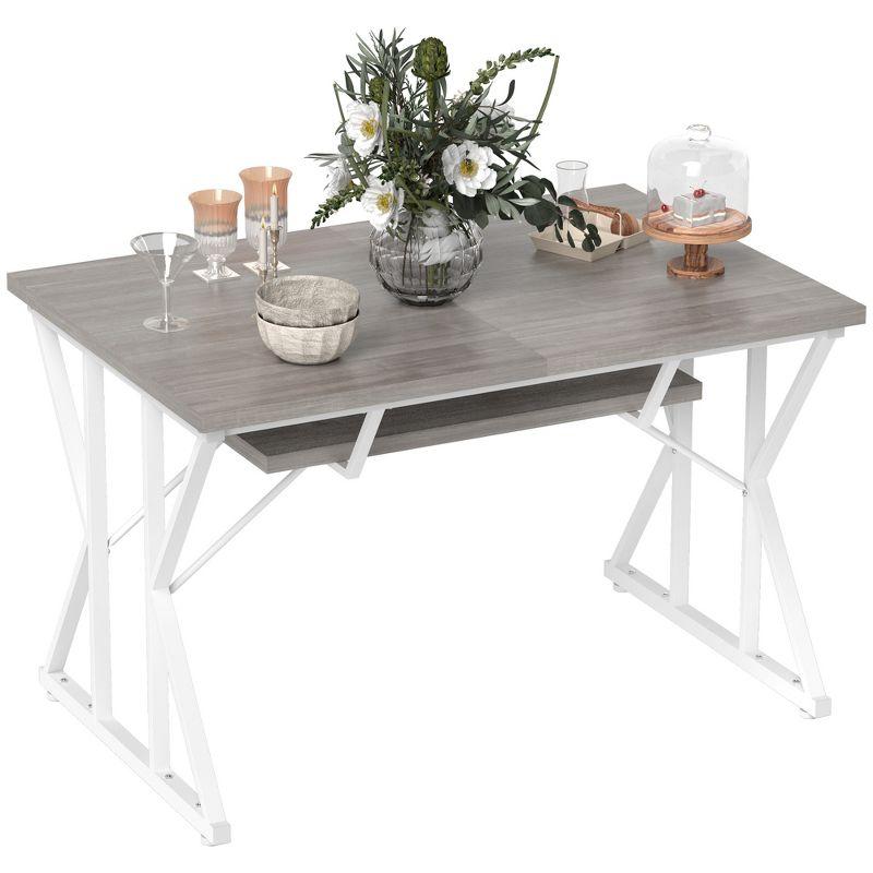 HOMCOM 47"-63" Expandable Dining Table for 4-6 People, Farmhouse Extendable Dining Room Table with Trestle Base, Kitchen Table, Distressed Gray