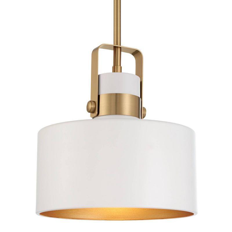 Soft Gold Mini Pendant Lighting 10" Wide Modern Matte White Drum Shade Fixture for Dining Room Home Foyer Kitchen Entryway Bedroom