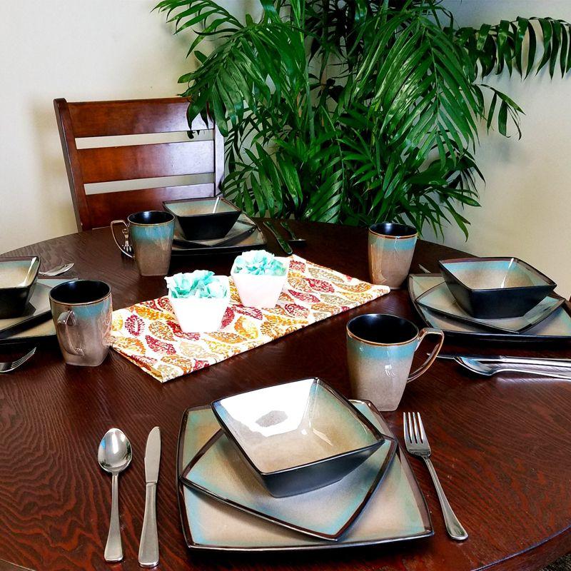 Tequesta Taupe and Teal 16-Piece Square Ceramic Dinnerware Set