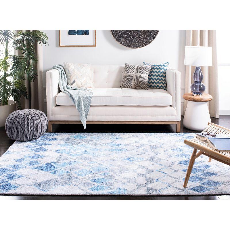 Hand Loomed Ivory and Blue Flat Weave Wool-Cotton Rug - 3'x5'