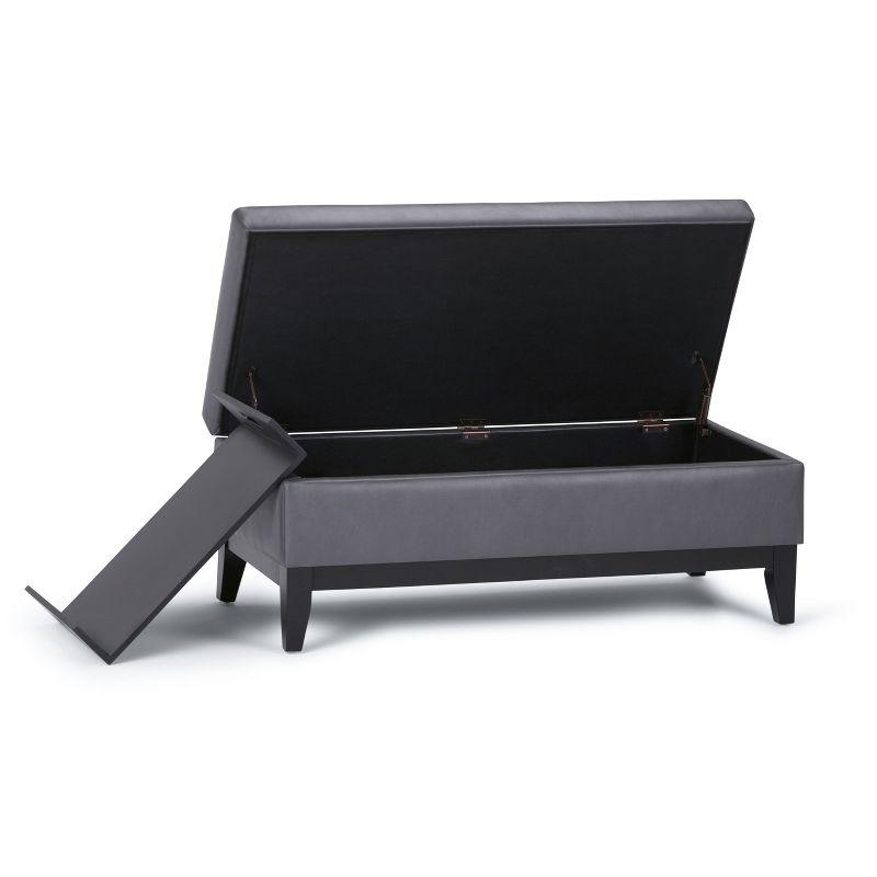 Simpli Home Oregon 42"W Upholstered Storage Ottoman Bench with Lift-Top Lid and Tray