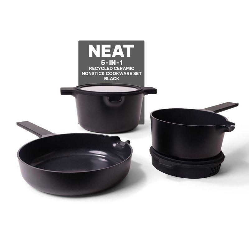 Alva Neat 5 in 1 Ceramic Nonstick Cookware Set All in One Space Saving Non Toxic Cookware PFAS, PFOA & PFTE Free, Frying Pan, Sauce Pan, Dutch Oven & Coaster, Pots and Pans Set for Cooking