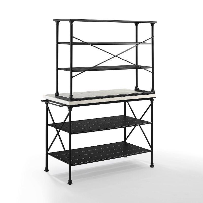 Madeleine Kitchen Island and Hutch Matte Black - Crosley: Veneer Surface, Metal Frame, 6 Open Shelves