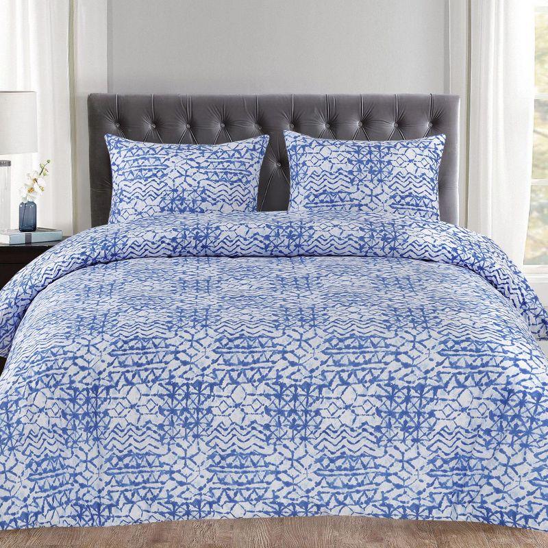 McKenzie King Blue Geometric Microfiber Duvet Cover Set