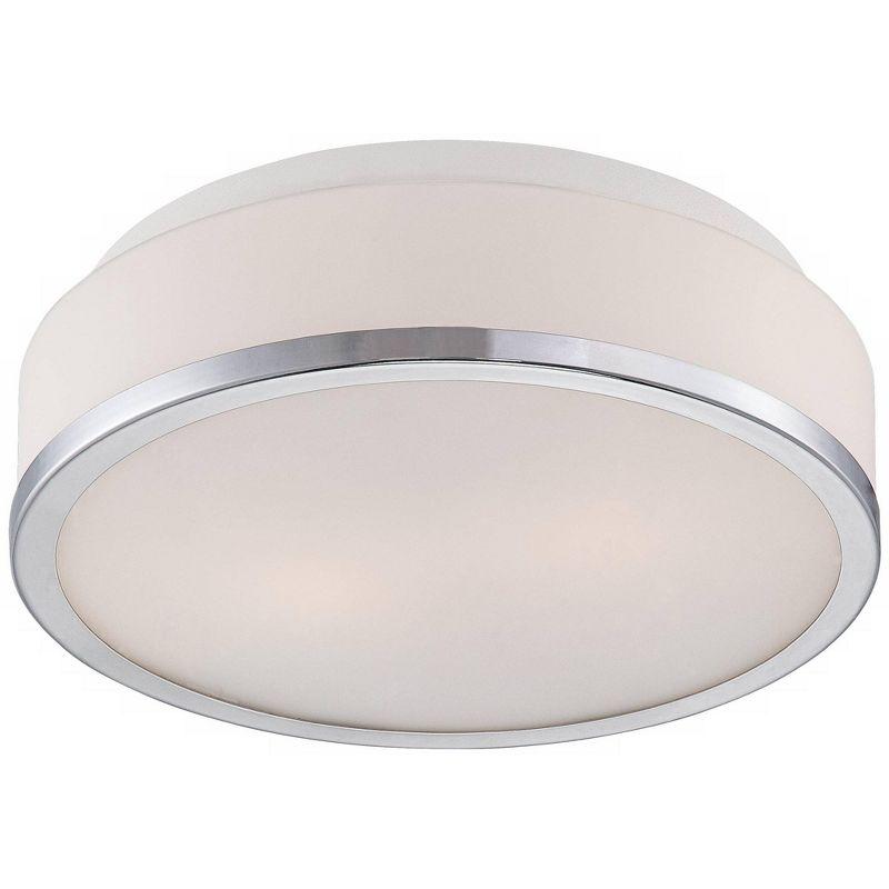 Sleek Chrome 14" Modern Drum Ceiling Light with Opal Glass Shade