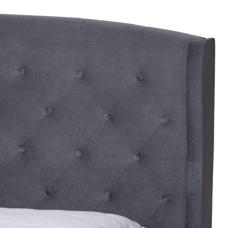 Elegant Gray Velvet Upholstered King Platform Bed with Wood Frame