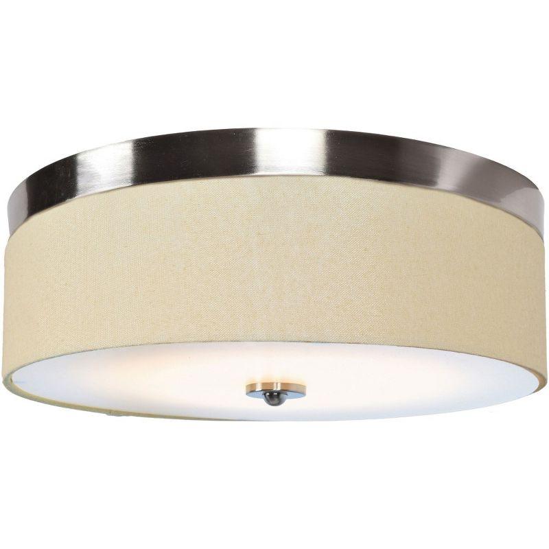 Mia 16" Brushed Steel and Beige LED Drum Flush Mount