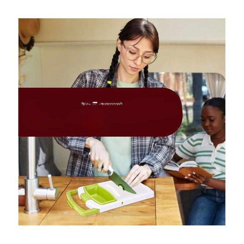 Green Collapsible Plastic Cutting Board with Colander and Basket