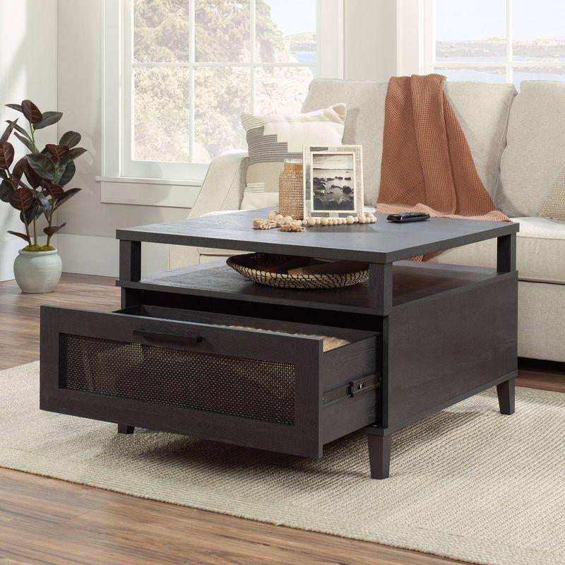 Raven Oak Square Wood Coffee Table with Storage Drawer