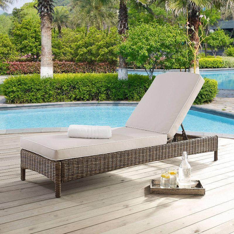 Bradenton Outdoor Wicker Chaise Lounge - Sand - Crosley: Steel Frame, Adjustable, UV-Resistant