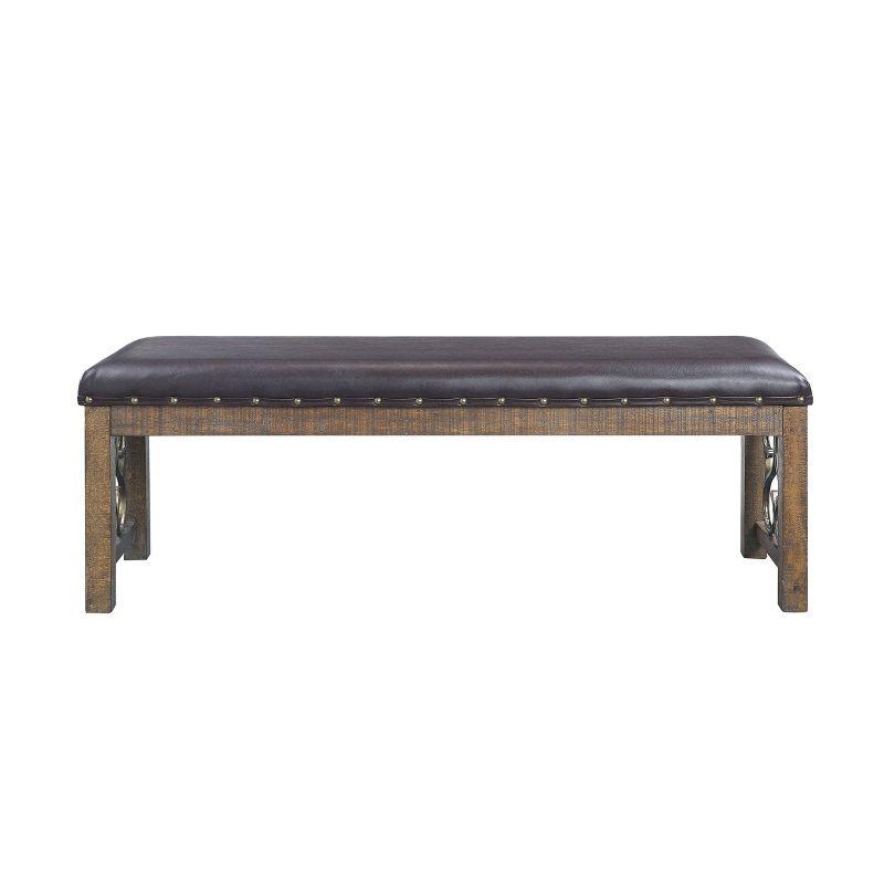 Acme Furniture 56" Raphaela Ottomans and Benches Black Synthetic Leather and Weathered Cherry Finish: Nailhead Trim, Metal Legs