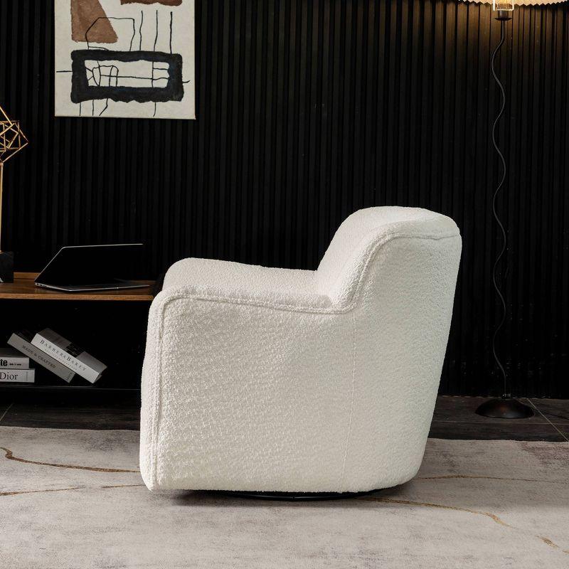 Cream Barrel Swivel Accent Chair with Wood Frame